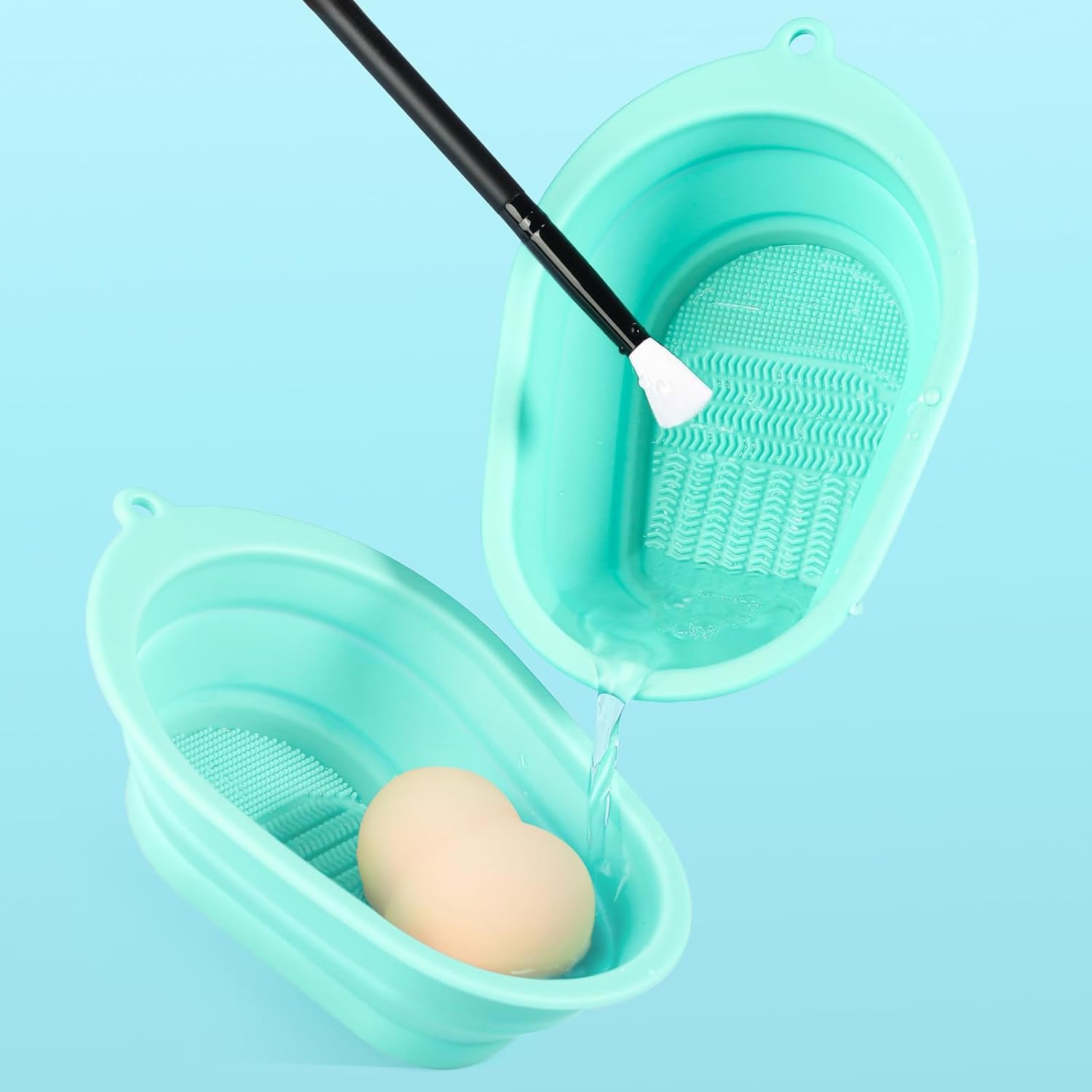 Feelon Makeup Brush Cleaning Mat, Soft And Durable Silicone Cosmetic Cleaner Pad, Foldable Makeup Brush Cleaning Bowl, Portable Washing Tool Scrubber