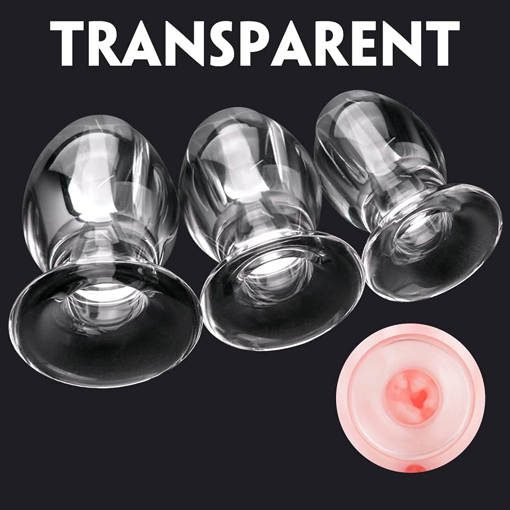 Acrylic Glass Hollow Tunnel Butt Play Anal Plug Set, Clear Small Large Big But Trainer Anus Plug Stretcher Kits for Men and Women, Adult Sex Gay Lesbian Toys for Couple Beginner(3 Pics)