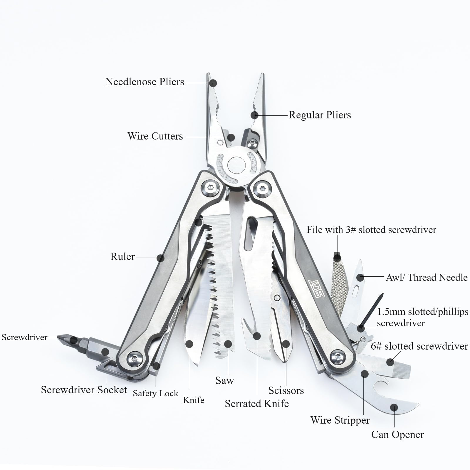 SQT Multifunktionszange Multi-Tool Multifunktion mit Zange, Magnetische Schraubendreher & Nylonetui für Camping, Wandern, Autoreparatur (Griff aus Titanlegierung)