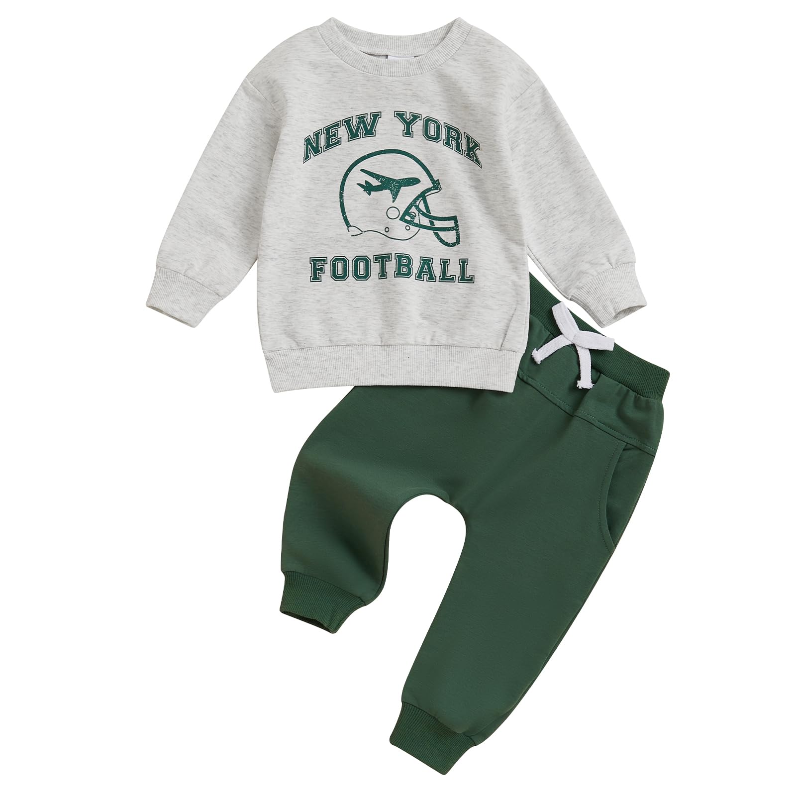 Dewadbow Jets Baby Clothes Sundays are for the Football Long Sleeve Sweatshirt Top Pants Set Fall Toddler Football Outfit (Light Grey, 6-12 Months)