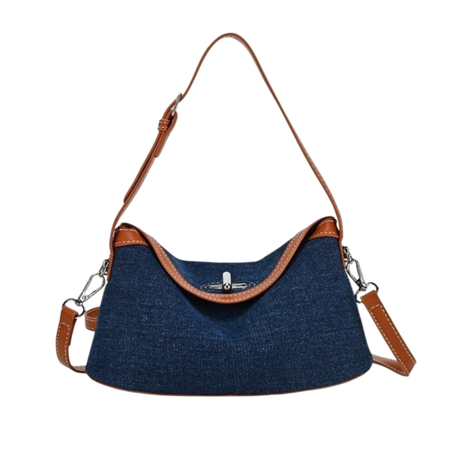 Bolso Mujer Hobo De Hombro Diario para Las Mujeres Denim Azul Claro con Cremallera Gran Capacidad Decoración Oscura-Blue