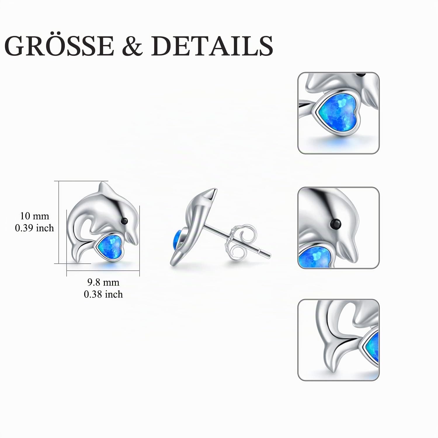 TOUPOP S925 Sterling Silber DelphineDinosaurierKaninchenDrache Ohrstecker für Damen Erstellt Opal Schmuck Nette Ohrringe für Mädchen Geburtstagsgeschenke