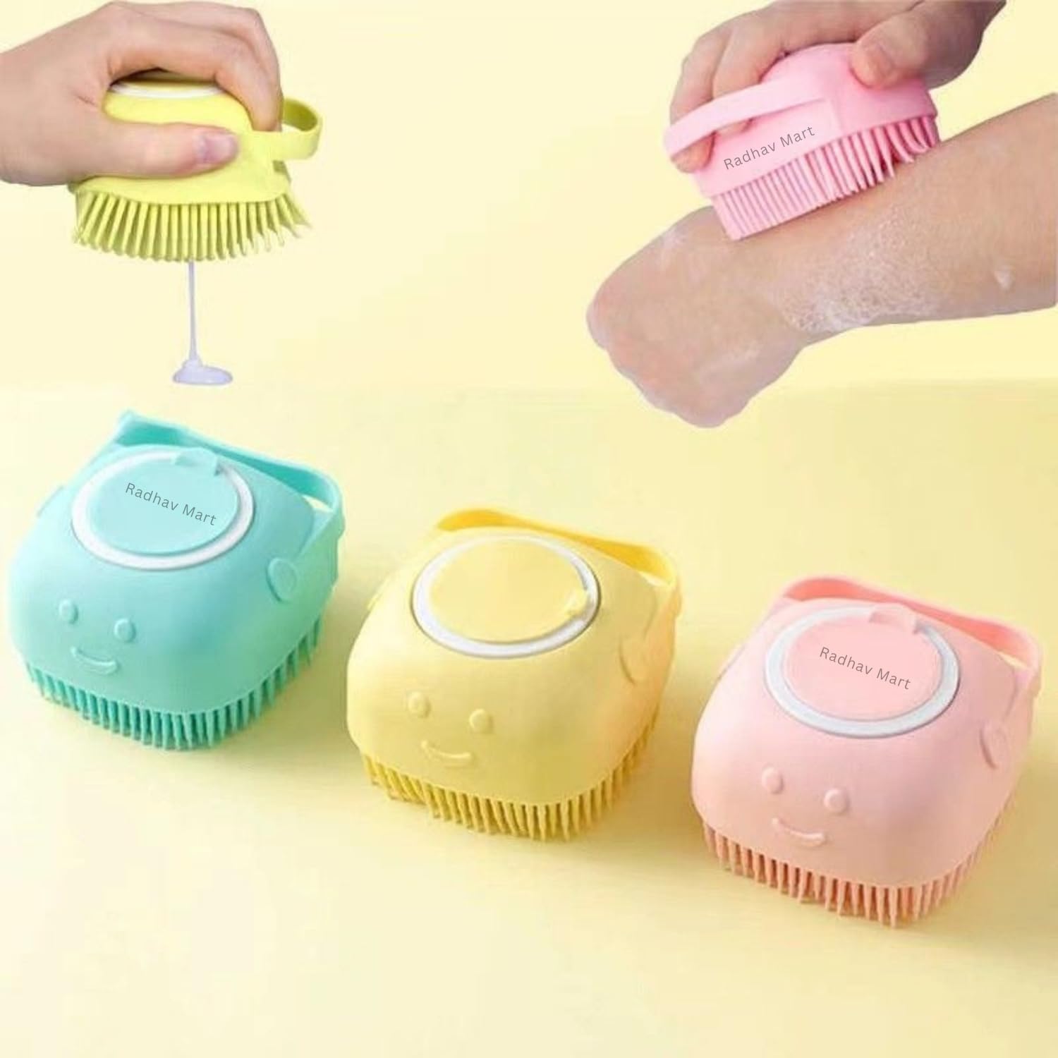 Radhav Mart Body Scrubber with Soap Dispenser Brush, Silicone Exfoliating Brushes, Soft Body Bath Loofah for Babies, Kids, Women, Men and Pets (Multicolor, Pack of 2) 1