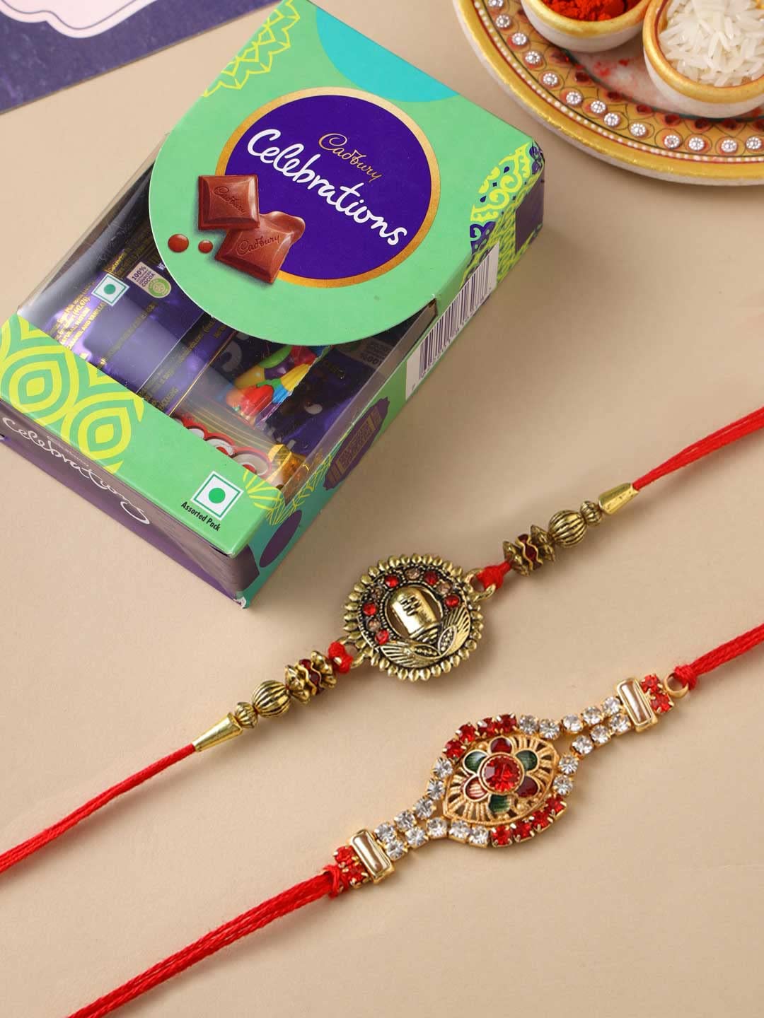 CraftVatika Rakhi Set of 2 for Brother Boy Men with Chocolate Combo Pack, Elegant Designer Rakhi with Cadbury Celebration and Greeting Card (B0B592W3C8) Amazon Price History, Amazon Price Tracker