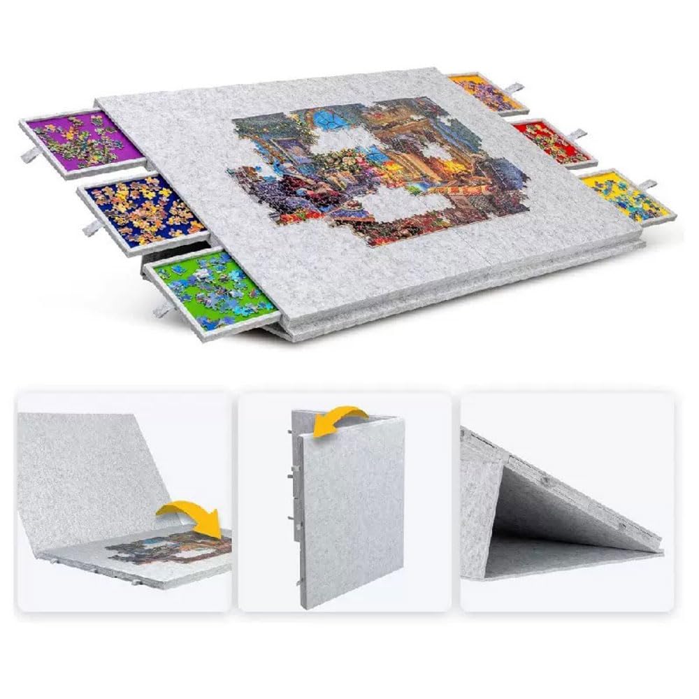 Filcowa tablica do puzzli z szufladami, przenośna układanka na 2000 sztuk, składana mata do puzzli, antypoślizgowa tablica do sortowania puzzli dla dorosłych i dzieci, do organizowania i