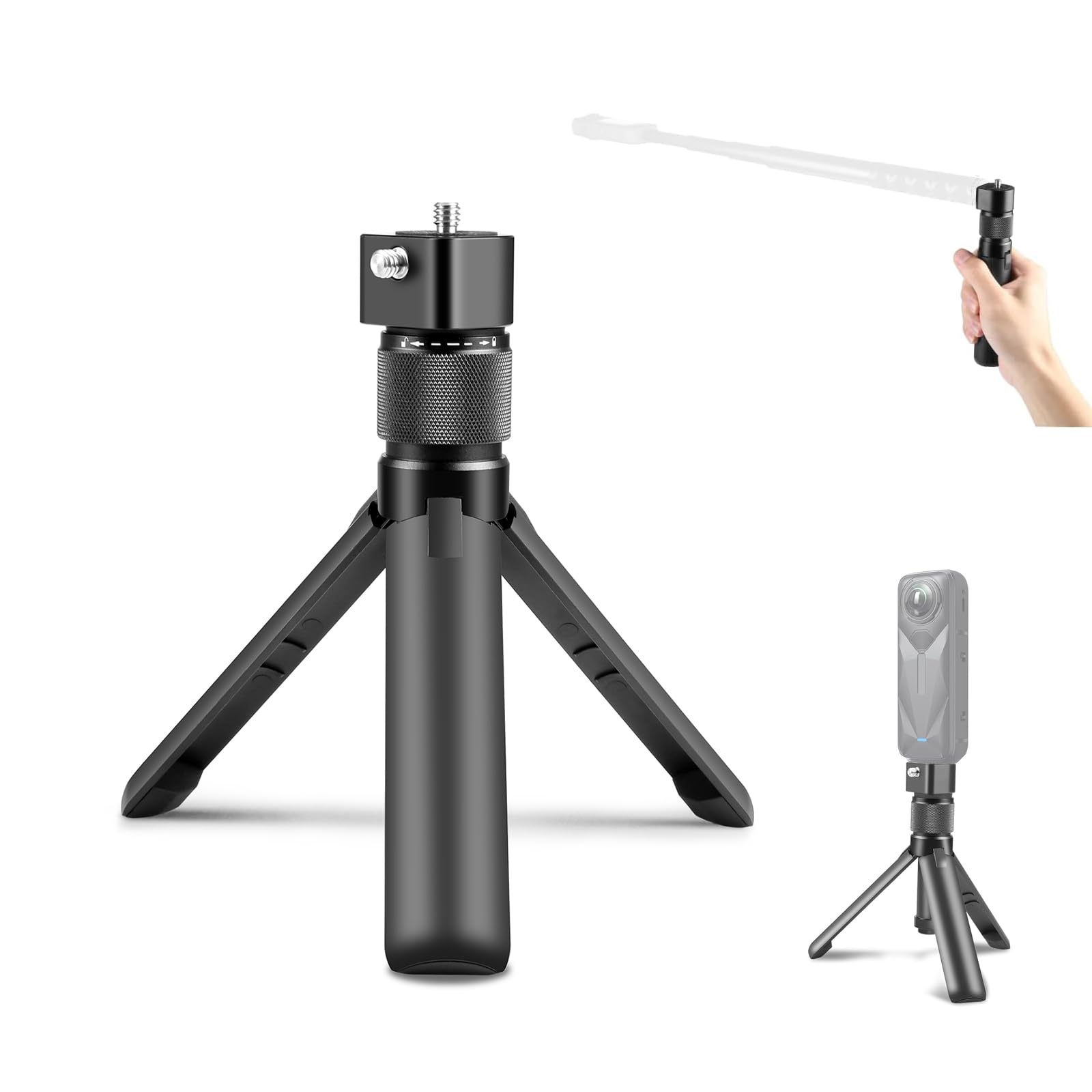 Trípode giratorio con mango de tiempo para Insta 360 X5/X4/X3 DJI Pocket 3/Go Pro, trípode de escritorio, cámara de acción, palo selfie