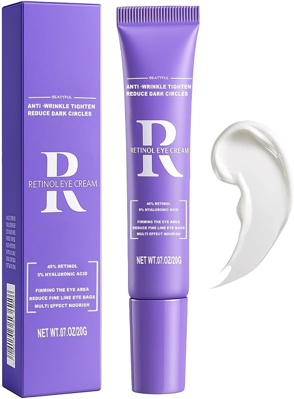 Retinol Eye Cream, Moisturizing Eye Care Daily Anti-Wrinkle Cream with 45% Retinol and 5% Hyaluronic Acid to Smooth & Moisturize Skin, Under Eye Bags, Reduce Wrinkles, Dark Circles(0.7 Ounces)