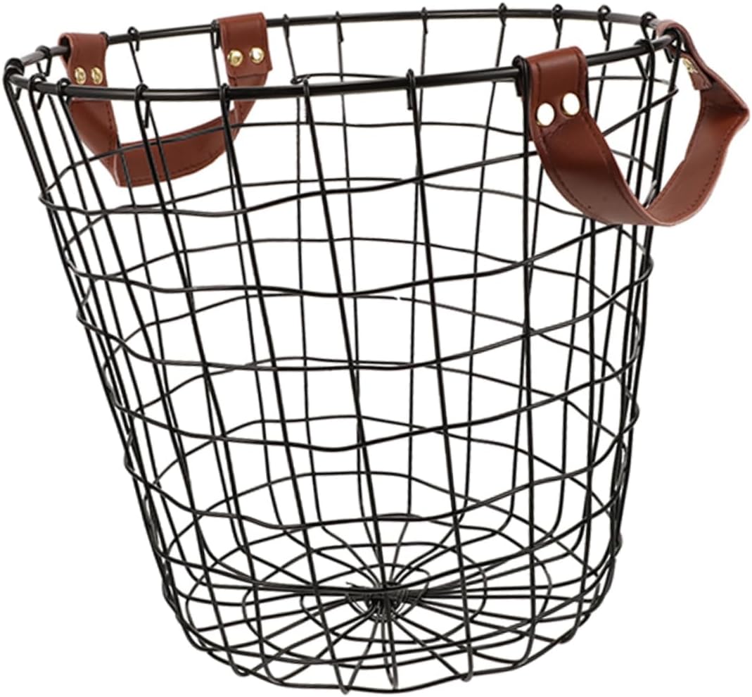 YARNOW Round Metal Firewood Storage Basket with Handle Rustic Iron Firewood Holder for Camping and BBQ Farmhouse Style Wood Storage Bin