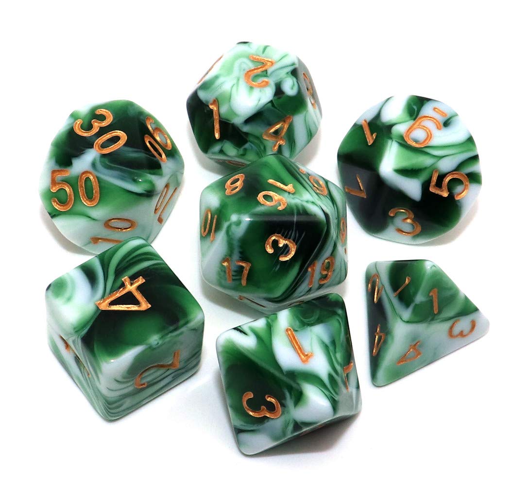 Polyhedral DND Dice Set Green White RPG Dice for Dungeon and Dragons D&D Pathfinder MTG Role Playing Games 7-Die Dice