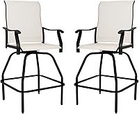 Vista 8 de LEVELEVE Juego de 2 taburetes de bar giratorios para patio, muebles de textileno para exteriores, estabilidad para todo tipo de clima (2, tela beige)