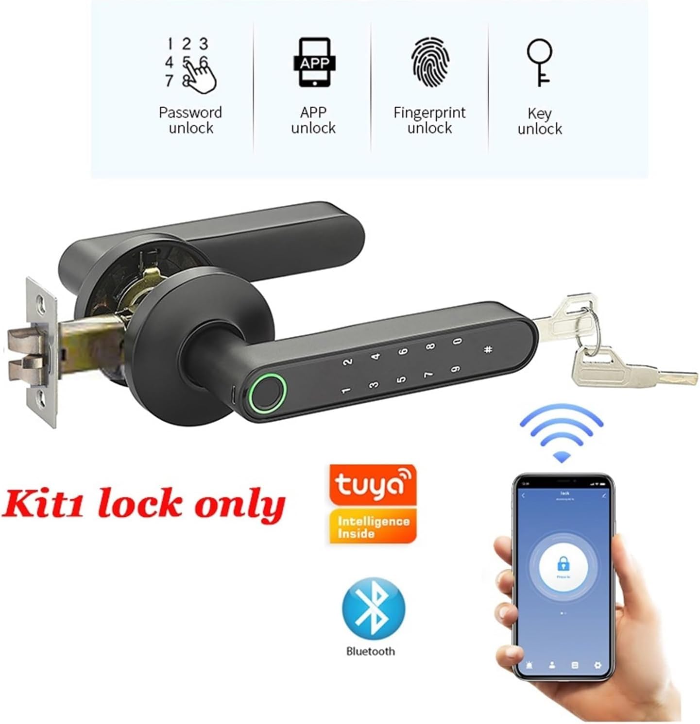 TAREOM Serratura Intelligente Serratura biometrica per Impronte digitali Serratura con Password App Bluetooth codice monouso codice dinamico sblocco Serratura della Maniglia della Porta
