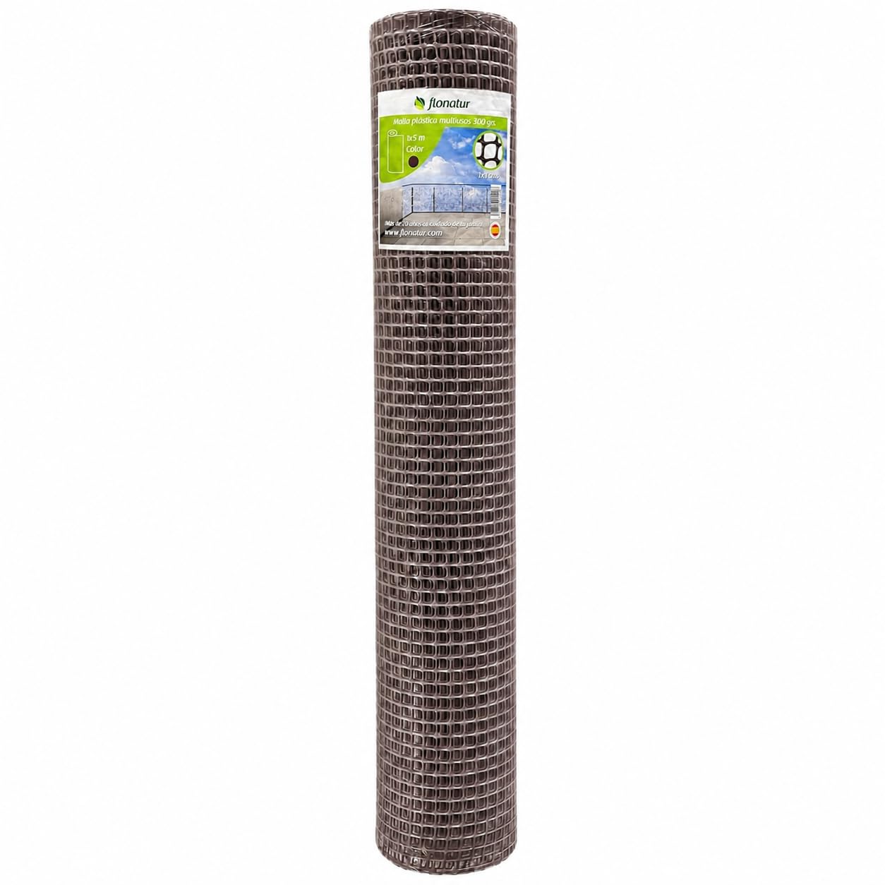 Malla de Plástico para Balcones y Terrazas 1x5m, Malla Rejilla Cerramientos de Color Marrón, Ancho del Cuadro 1x1 cms, Peso 300gr/m2