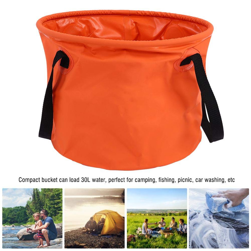 Wakects Secchio Pieghevole 30L per Campeggio, Viaggio e Giardinaggio, Bacinella d'Acqua in PVC con Rete