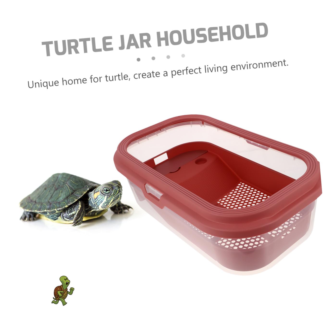 VICASKY Acquario per Tartarughe Domestiche Grande con Piano di Riposo Rosa Chiaro 43,7x26 Cm in Plastica, Vasca con Rampa Antiscivolo per Rettili e Anfibi, Habitat Multifunzionale