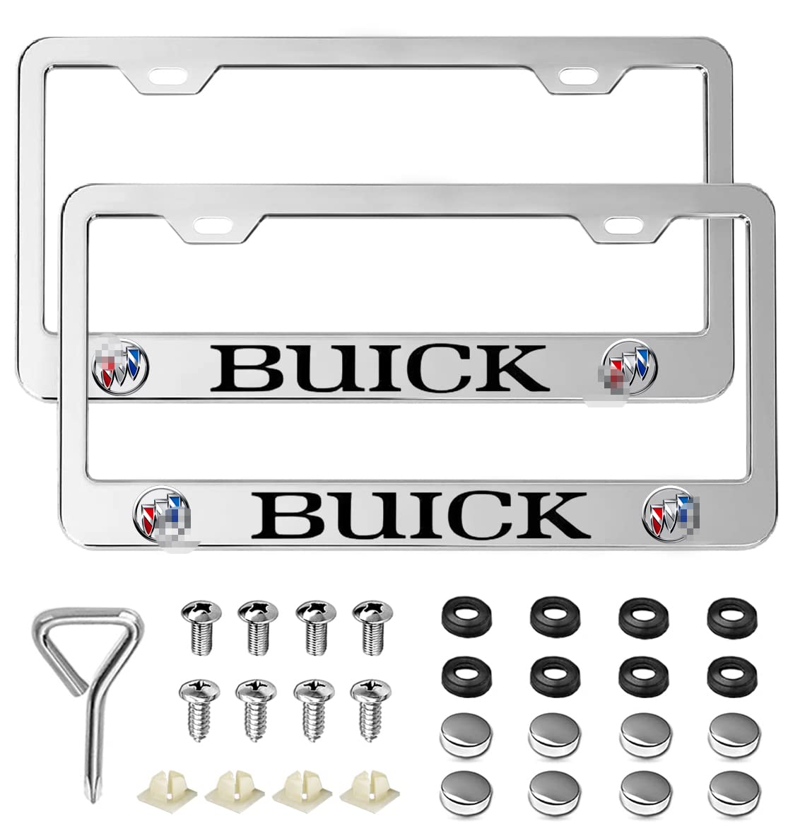 Generic 2Pcs Universal Aluminum License Plate Frame with 2 Holes Screw Caps Cover Set, Silver Fit -Buick Fans