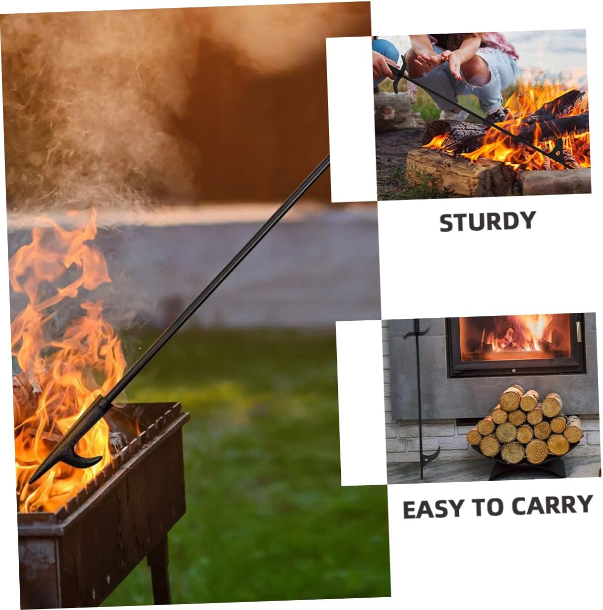 LABRIMP Fireplace Poker Tool Extra Long Handle Fire Poker for Outdoor and Indoor Use Heavy Duty Steel for Campfire and Fire Pits Portable and Fireplace Accessory