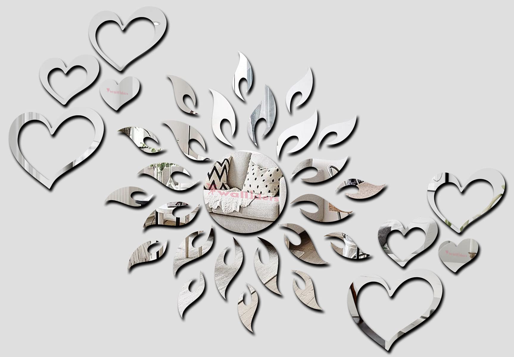 Wall1ders Sun Silver with Love Heart Silver 2 Set (Sun Size 45 cm x 45 cm), Mirror Stickers for Wall, Acrylic Stickers, Wall Mirror Stickers, Wall Stickers for Bedroom, Hall, Home Offices (B096MQN87H) Amazon Price History, Amazon Price Tracker