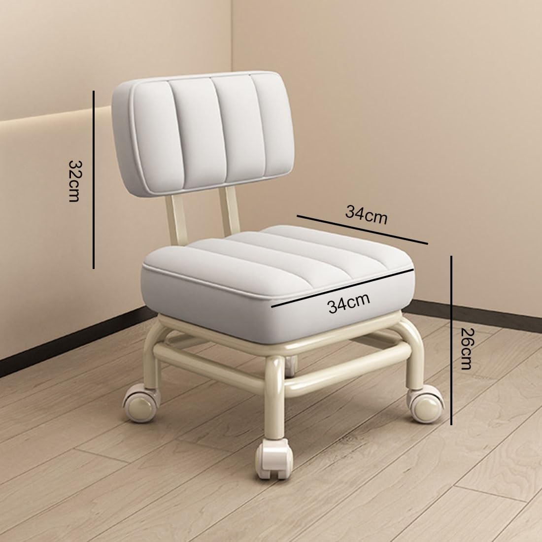 Ergonomic Low Rolling Stool With Back Support Soft Pu Leather Seat Metal Frame 360° Swivel Short Stool For Home Garden Office Garage Shop Comfortable And Durable Roller Chair With ,Coffee One Size