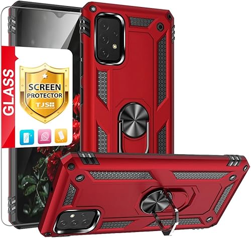 TJS Funda compatible con Samsung Galaxy A23 5G 4G, con protector de pantalla de vidrio templado, soporte magnético de anillo de metal, protector