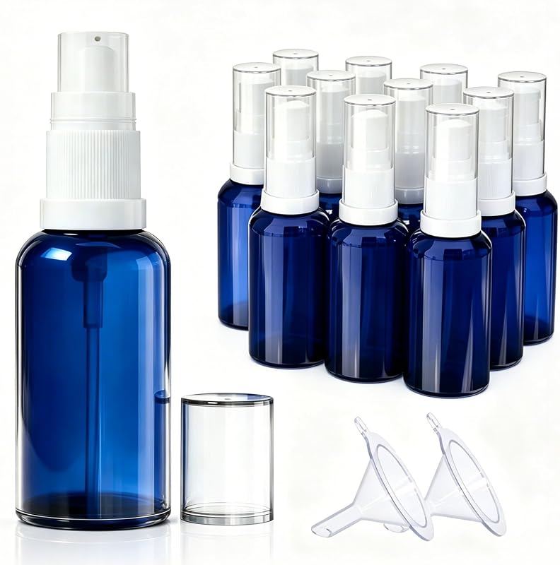 Jagolain Frascos de Vidro Recarregáveis com Bomba, Azul, 30 mL, Pacote com 12
