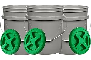 House Naturals 5 Gallon Food Grade Gray Bucket with Green Screw On...
