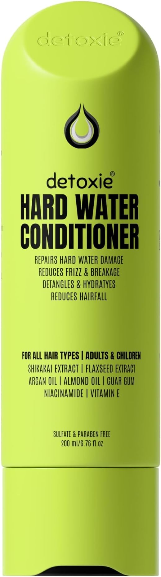 Detoxie Hard Water Conditioner 200 ml | Adults & Children | Softens & Repairs Mineral-Damaged Hair | Reduces Frizz & Breakage | All Hair Types | Flaxseed, Shikakai & Argan Oil