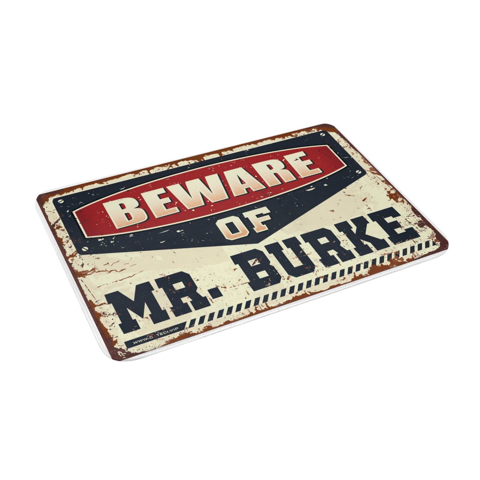 Decorazione per porta della camera da letto Beware of Mr. Burke, zerbino per la decorazione della stanza indie con scritta "Knock Before Entering", 65 x 90 cm