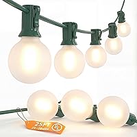 Vista 21 de SUNSGNE Guirnalda de luces LED G40 de 25 pies para exteriores con 27 bombillas blancas esmeriladas inastillables (2 de repuesto), luces colgantes al
