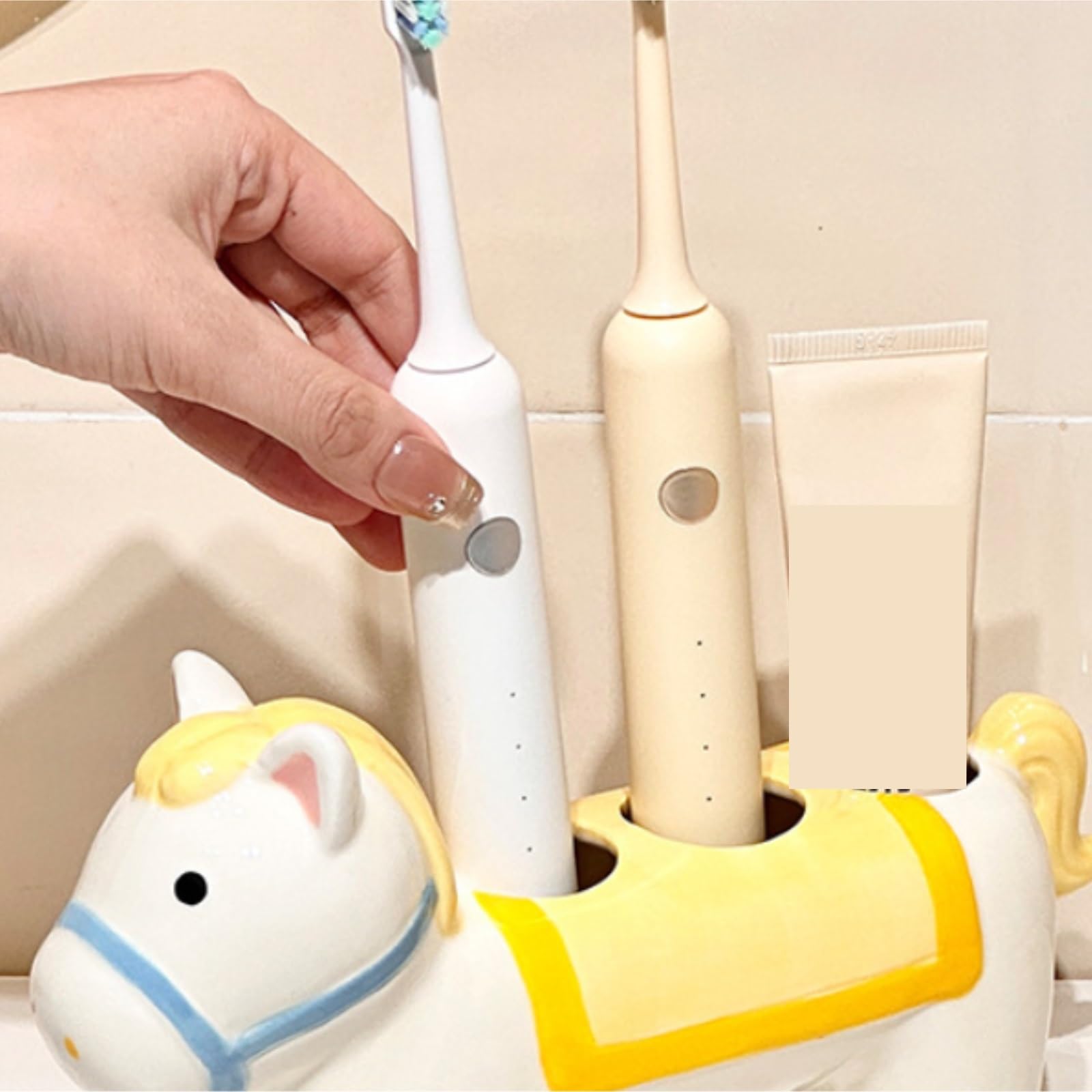 Organizer per Spazzolino da Denti Portaspazzolino in Ceramica A Forma di Animale for Organizer for Dentifricio da Bagno Accessori da Bagno(Rot)