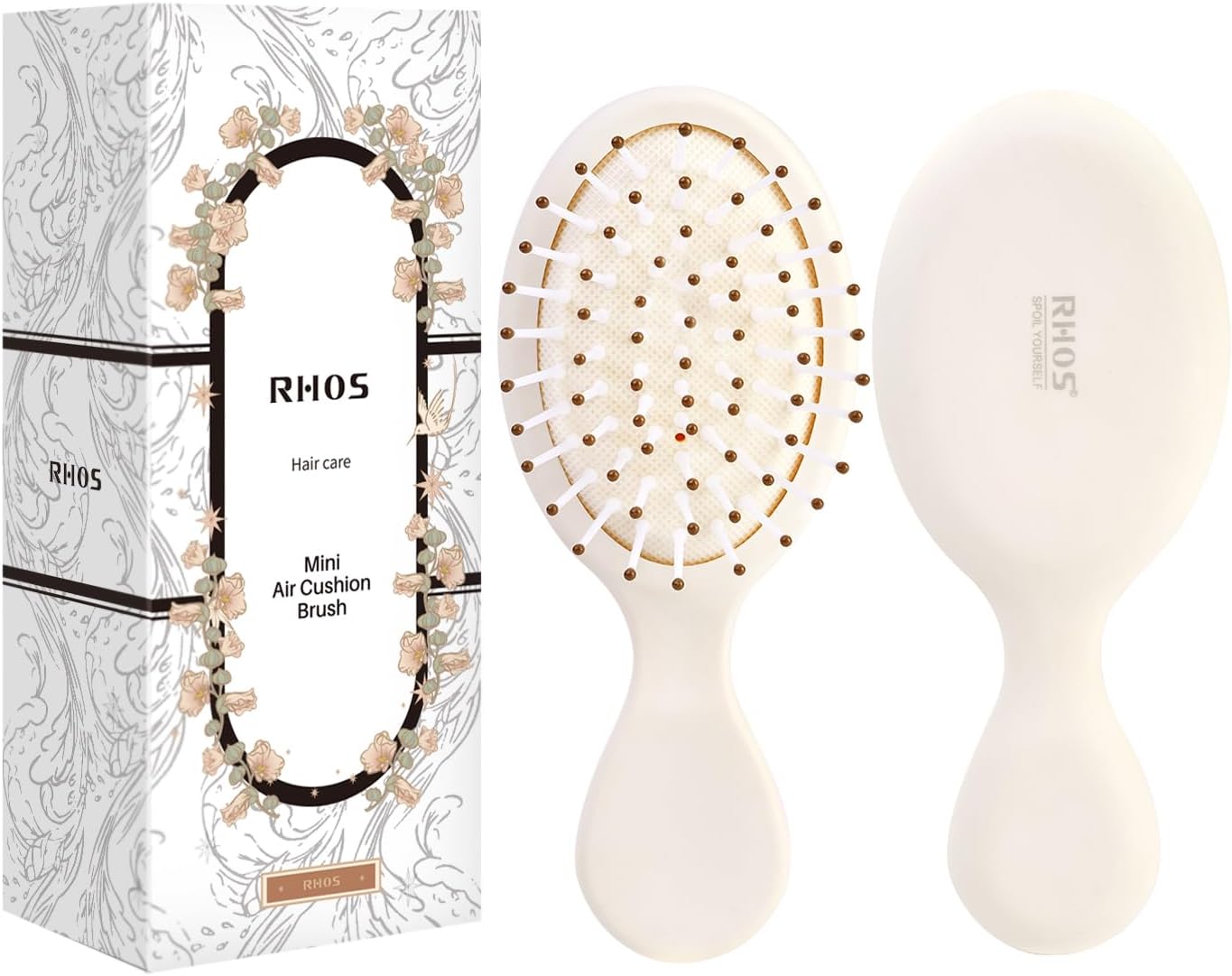 RHOS Mini Travel Hair Brush for Women/Men/Kids - Pocket Detangler Brush for Wet and Dry Hair - Travel Size Paddle Brush for Detangling- For All Hair Types (1 Pack-Beige)