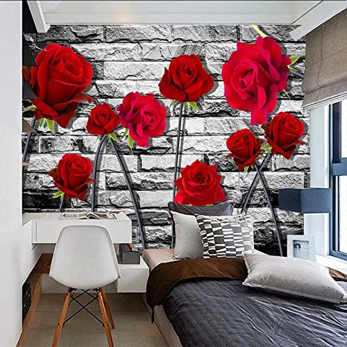 Tapete Wandbilder Rote Rosenpflanze Blume Abziehbare Diy-Wandkunst-Wandbilder, Abziehen Und Aufkleben, Heimwanddekoration Für Schlafzimmer, Wohnzimmer, Klassenzimmer, Bü 400 (Breite) x 280 (Höhe) cm