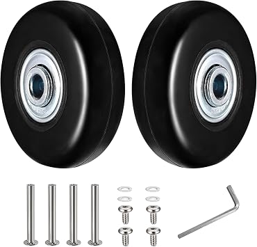 2 Pcs Suitcase Wheels Replacement, 50x18mm Luggage Wheels Replacement Wheel, Rubber Suitcase Luggage Swivel Caster Wheel arts Repair Kit, with 4 Axles, 4 Hex Screws, 4 Spacers, 1 Hex Wrench
