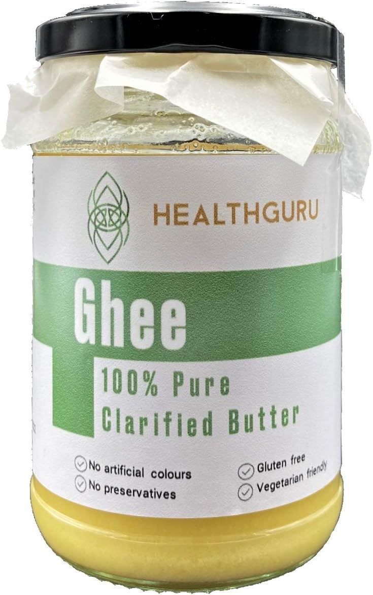 Health Guru 100% PURE GHEE/Clarified Butter | Grass fed farms | No colours | No Preservatives | High in Vitamin A+D | Gluten Free | Approved by the Vegetarian Society | U.K. product