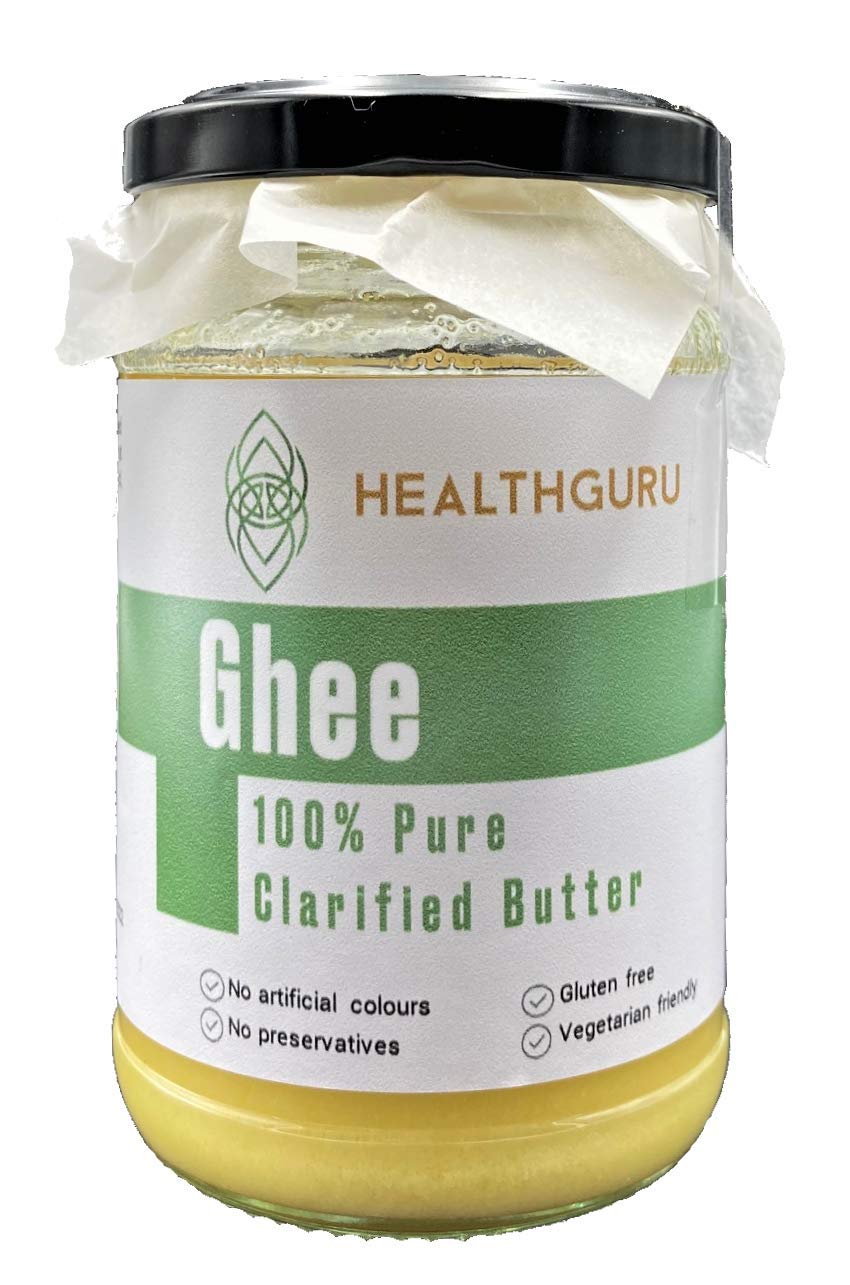 Health Guru 100% PURE GHEE/Clarified Butter | Grass fed farms | No colours | No Preservatives | High in Vitamin A+D | Gluten Free | Approved by the Vegetarian Society | U.K. product