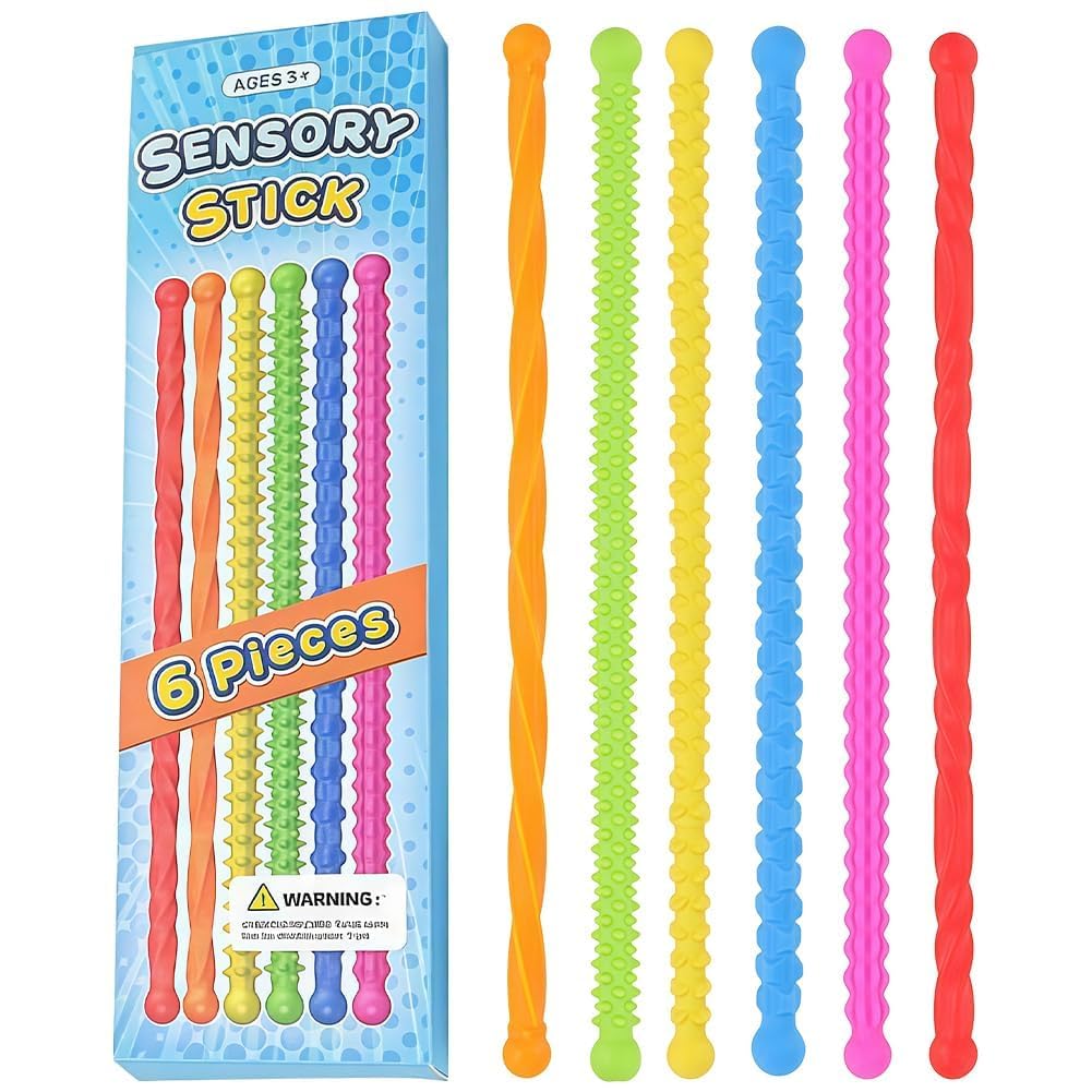Sensory Toys For Autism, Silicone Fidget Toys Sensory Sticks, Skin Picking Fidget Toys, Travel Toys For Toddlers On Plane - Anxiety Stress Relief, Travel Fidgets Set For Kids & Adults (6 Pack)