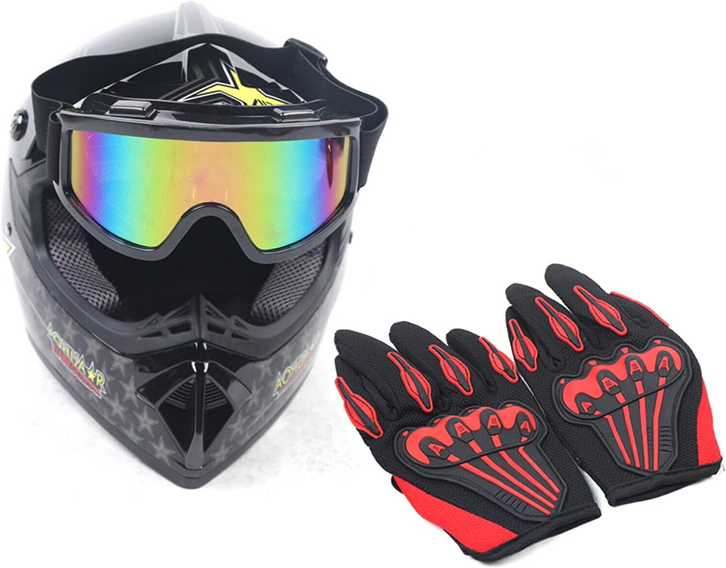 Motocross Helmet Dirt Bike Helmet Off Road Motorcycle Helmet ATV Motorcycle Helmet with Gloves Goggles