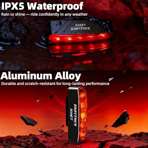 Miniatura 7 de ENFITNIX XlitET - Luz trasera inteligente para bicicleta, detección de frenos, encendido y apagado automático, 6 modos súper brillantes, luz trasera
