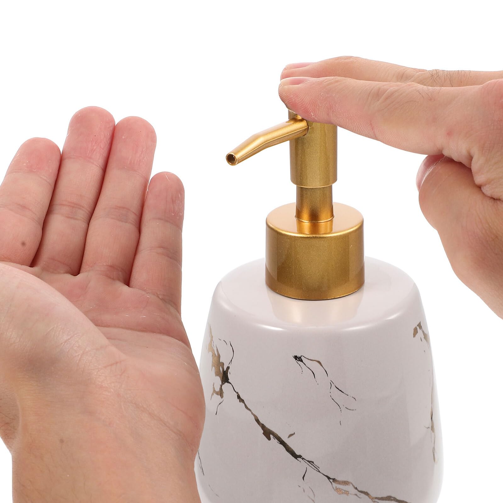 Dispenser di Sapone in Ceramica Ricaricabile Pompa a Pressione Bottiglia per Lozione da Bagno e Cucina Design Grigio Marmo Resistente alla Rottura per Uso Domestico e Regali