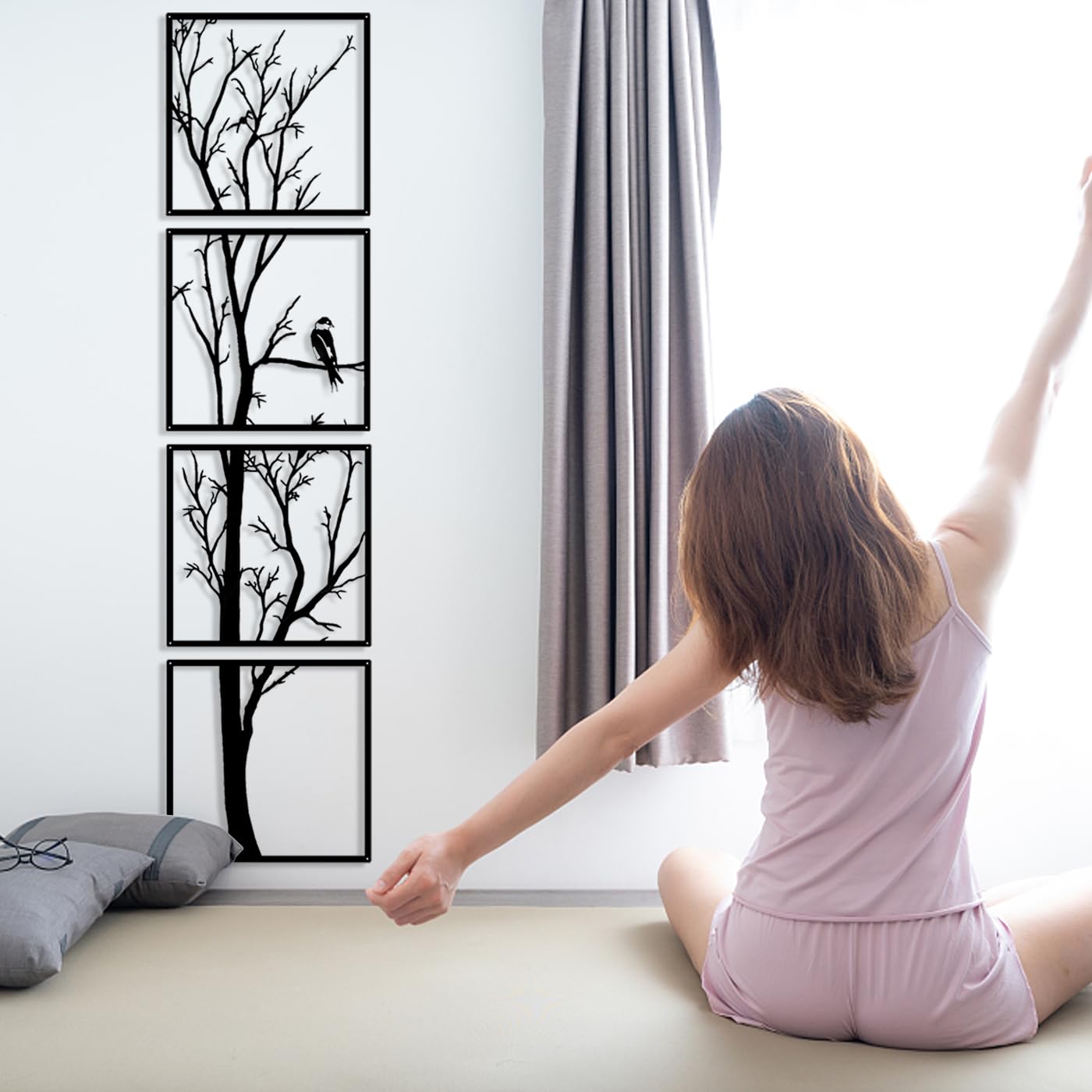 Pduoduo Decorazione artistica da parete, albero in metallo, da appendere alla parete, set di 4 pezzi, grande ramo di metallo, decorazione da parete per casa, giardino, soggiorno