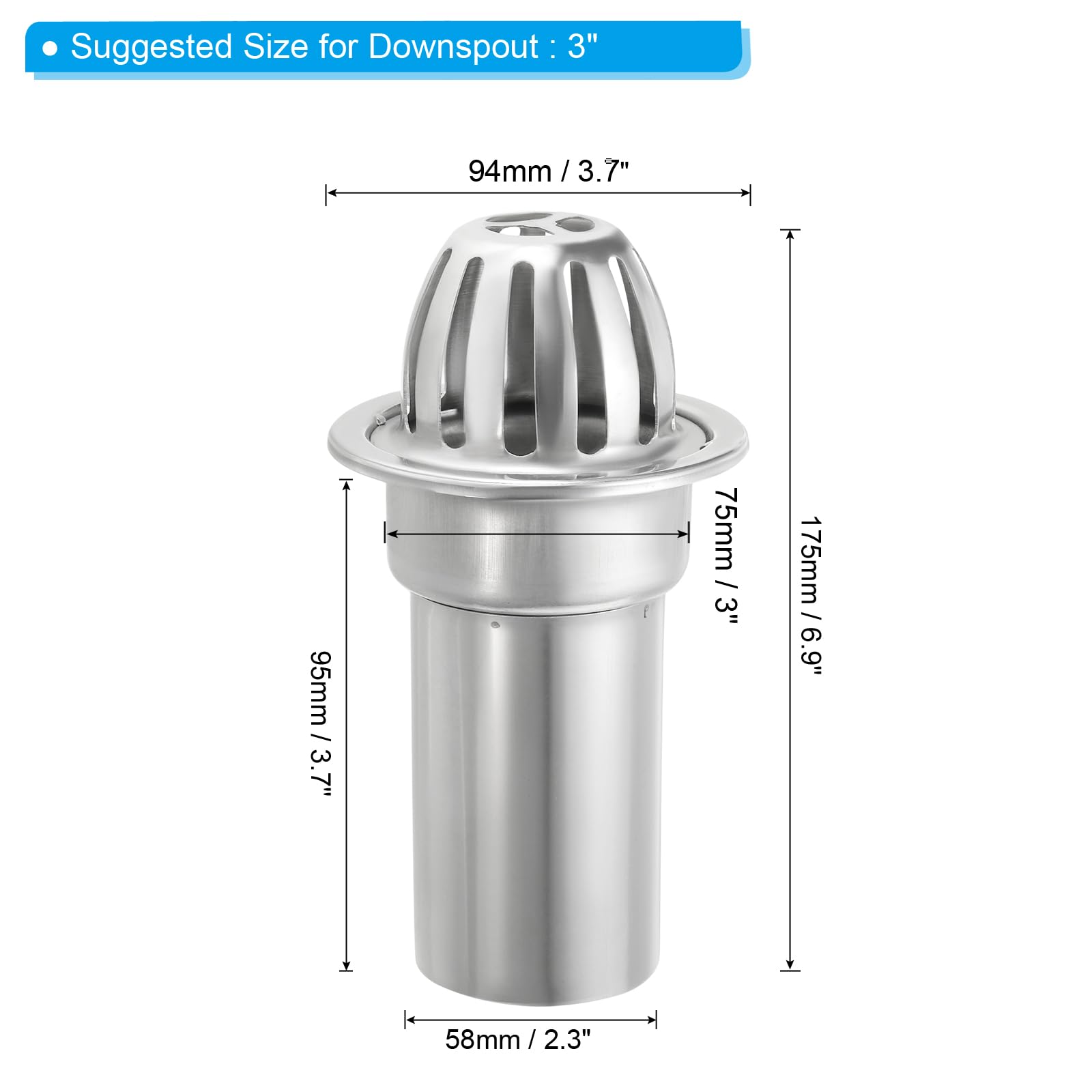 PATIKIL Dome Gutter Guard, Stainless Steel Downspout Strainer - Image 2