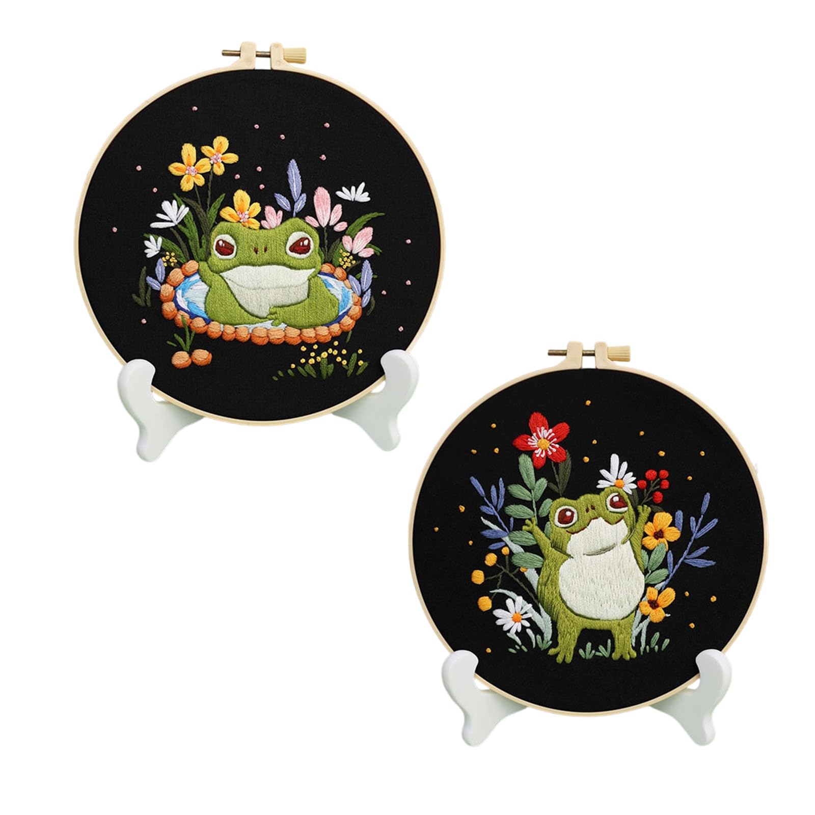 Piceioep Nature Frogs Embroidery Set Sewing Materials Fabric and Guide for Creative Fun Gift Embroidery