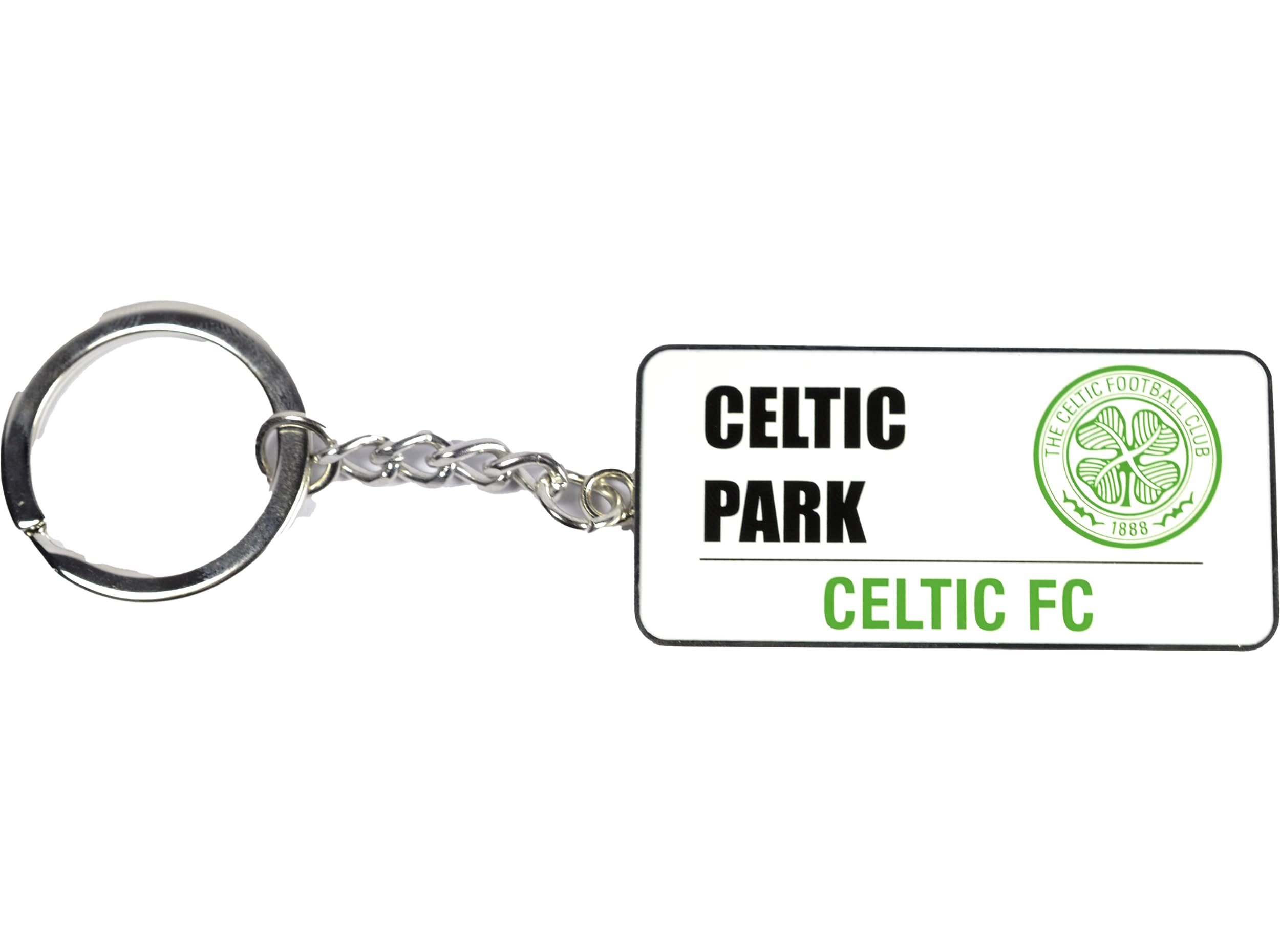 Foco Unisex White And Green Celtic Fc Street Sign Keyring, Celtic Park, Official Football Club Merchandise, White With Green Logo