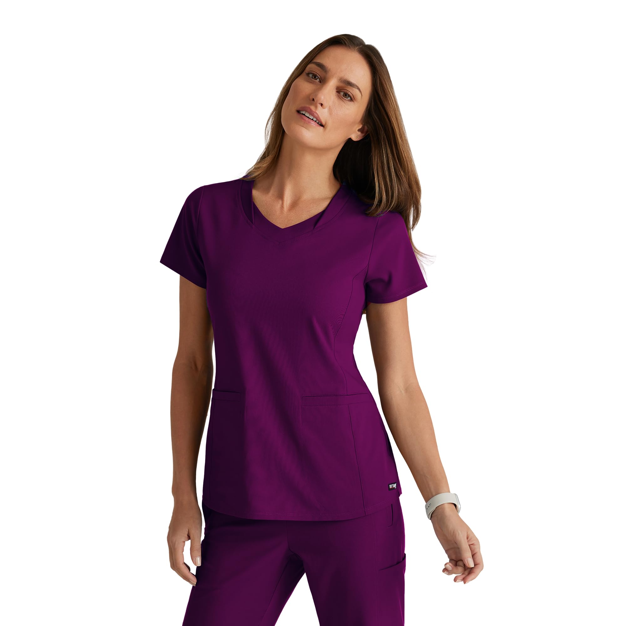 BARCO Grey's Anatomy Spandex Stretch Direct - Bolt Scrub Top for Women, V-Neck Women's Scrub Top, Wine, M