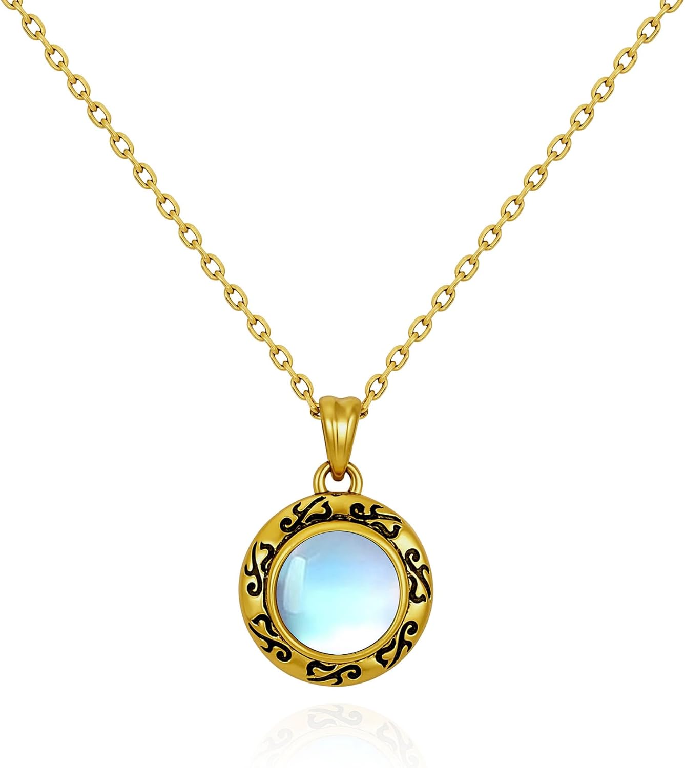 Easter Gifts for Women Moonstone Necklace, Vintage Gold Plated Sterling Silver Moonstone Pendant Necklace, New Beginnings Inspirational Jewelry, Hypoallergenic & No Tarnish