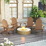 Adirondack Chair Set of 4, Brown Lifetime Poly Adirondack Chairs with Cup Holder, 350LBS Modern Adirondack Chair Weather Resistant, Outdoor Patio Chair for Fire Pit, Patio, Law, Balcony, Backyard