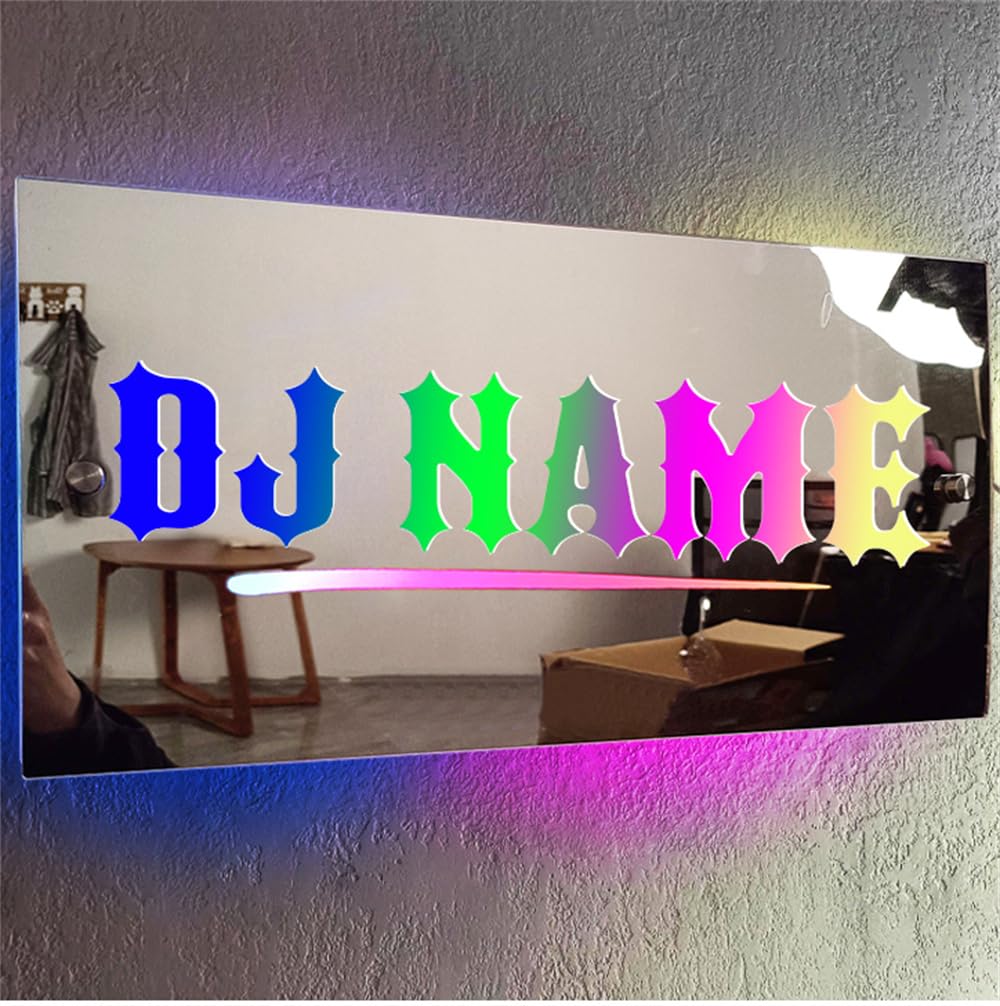 Custom Name Disc Music Player Wall Art Sign With LED Light, Personalized DJ Earphones Mirror Sign, DJ Headphones Led Neon Light Sign Wall Hanging Decor Musical Instrument