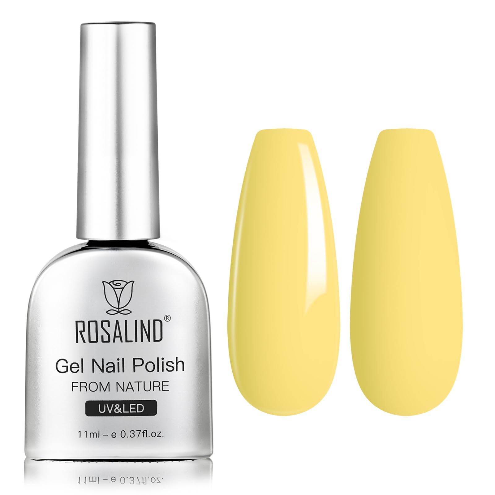 ROSALIND Semi-Permanent Nail Polish, 12 ml Yellow Semi-Permanent Nail Polish, UV/LED Soak Off Spring Summer Nail Polish for DIY Manicure