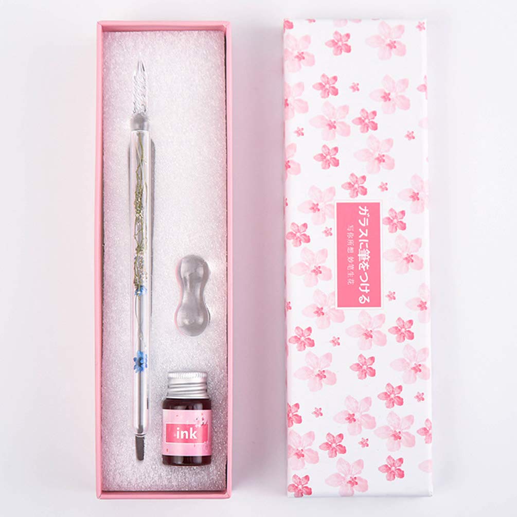 Vintage Handmade Crystal Glass Dip Pen With Floral Pattern - Elegant Ink Pen For Calligraphy & Signatures