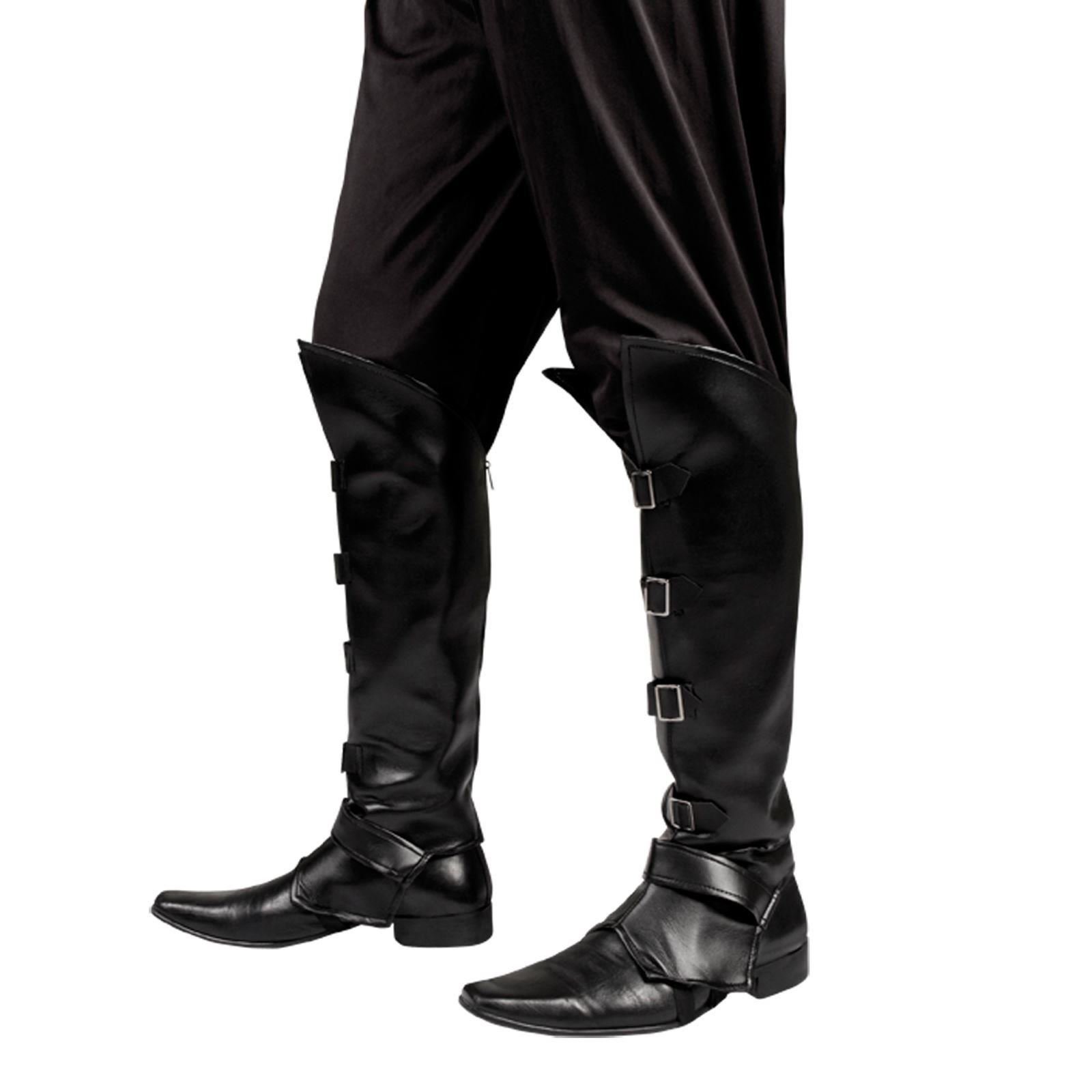 Boland Pirate Black Boot Covers Tops Faux Leather with Buckles Jack Sparrow  Fancy Dress Costume Mens Santa Medieval Peter Pan Shoes