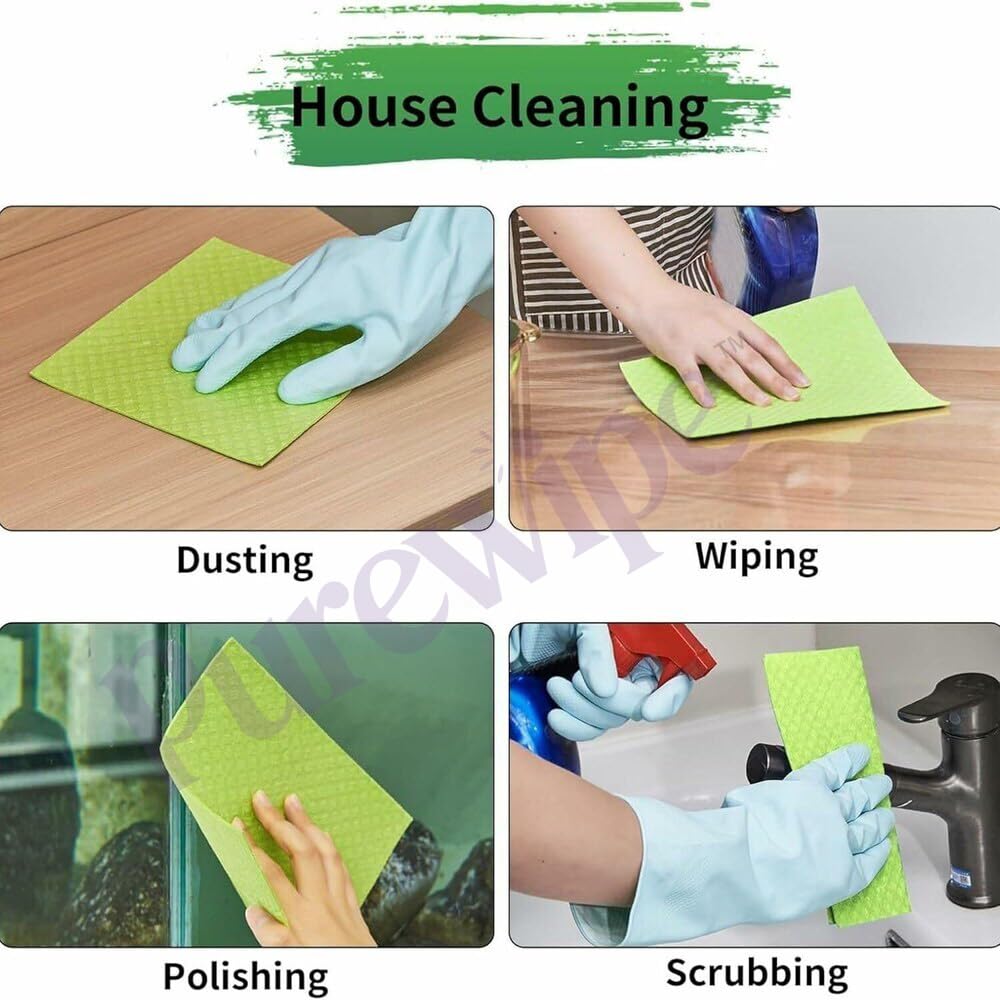 Purewipe Reusable Sponge Wipes– Super Absorbent Multi-Colour, 15x15cm Cleaning Pads for Kitchen Stove, Table & Countertops (5 Piece) 3